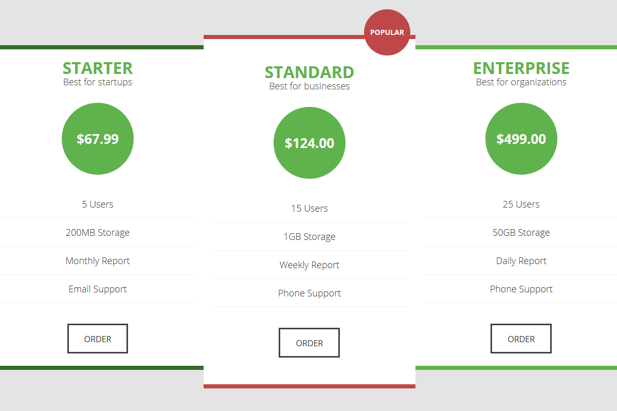 weebly pricing table - sensor pricing plugin