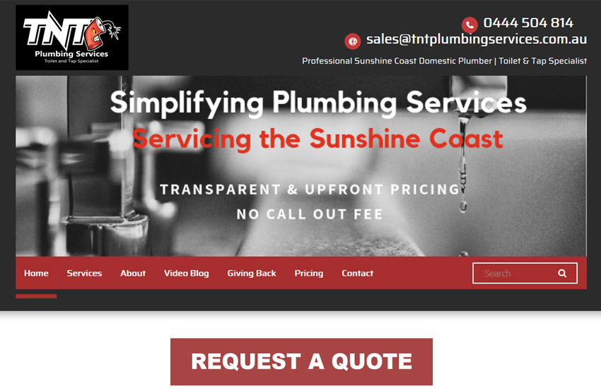 tnt plumbing website madw with plumber theme of Roomy themes