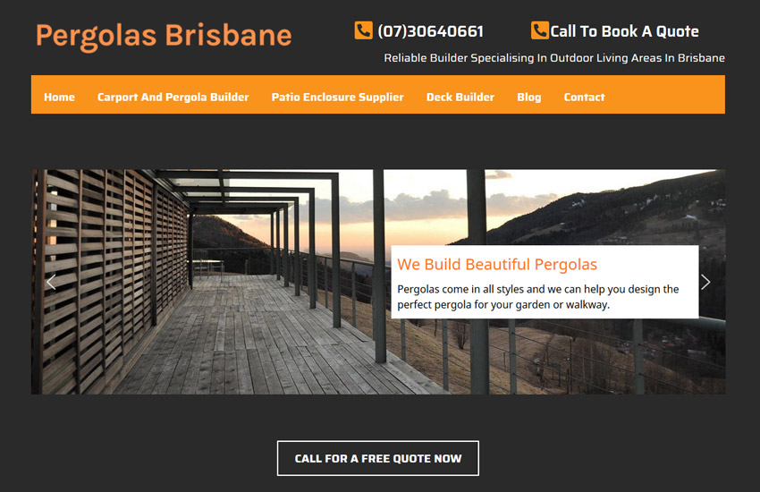 Pergolas brisbane website example using plumber theme