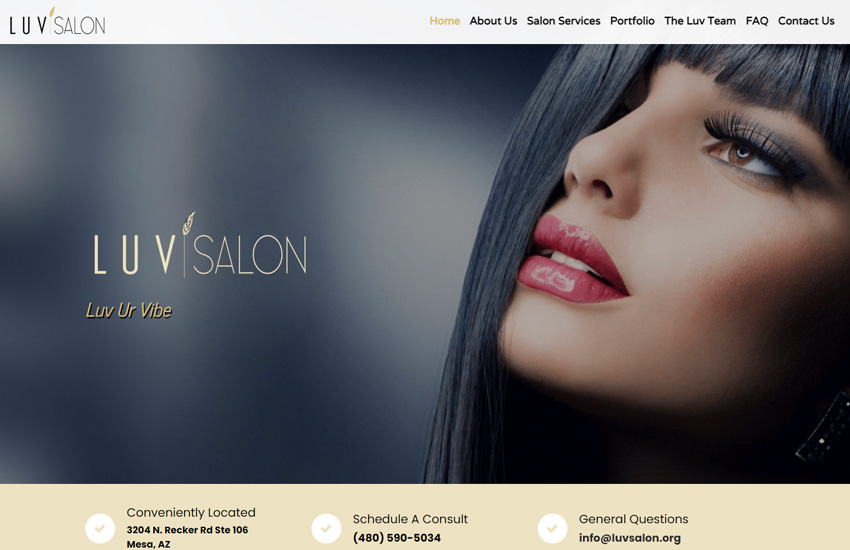 Luv salon website made with Lamina theme, a weebly website template