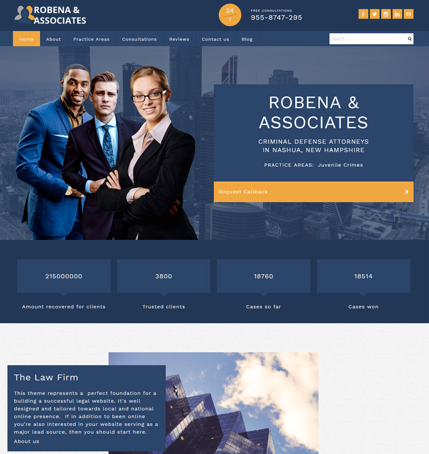 Robena and associates website template for barristers and law offices