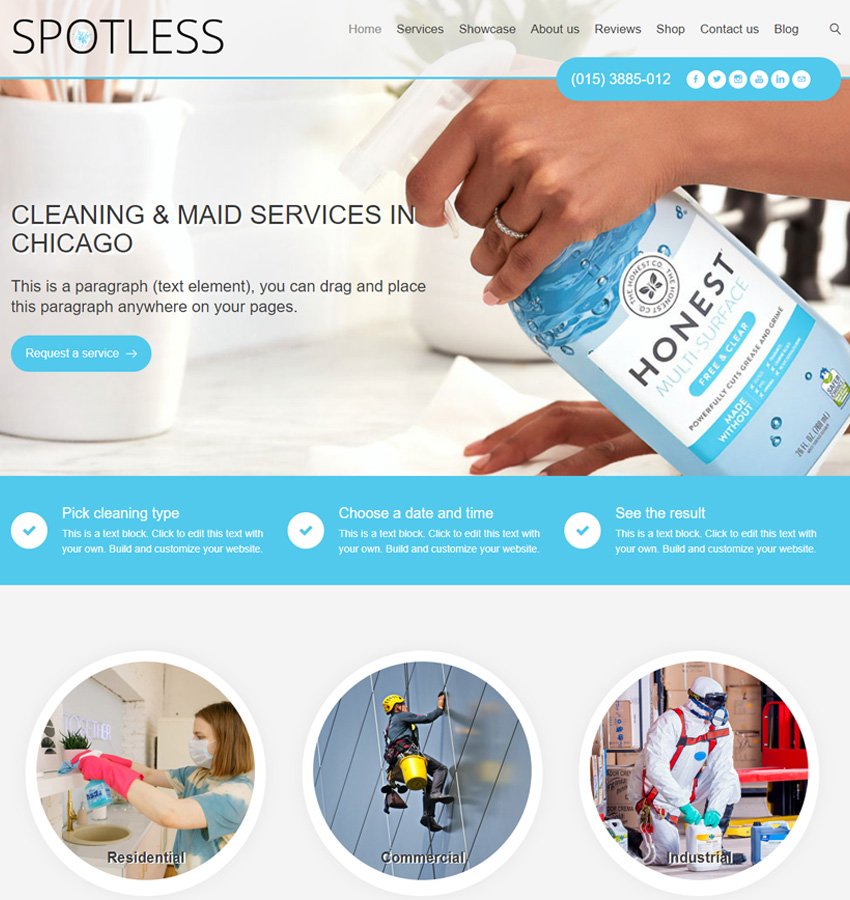 Spotless weebly theme for cleaning service websites