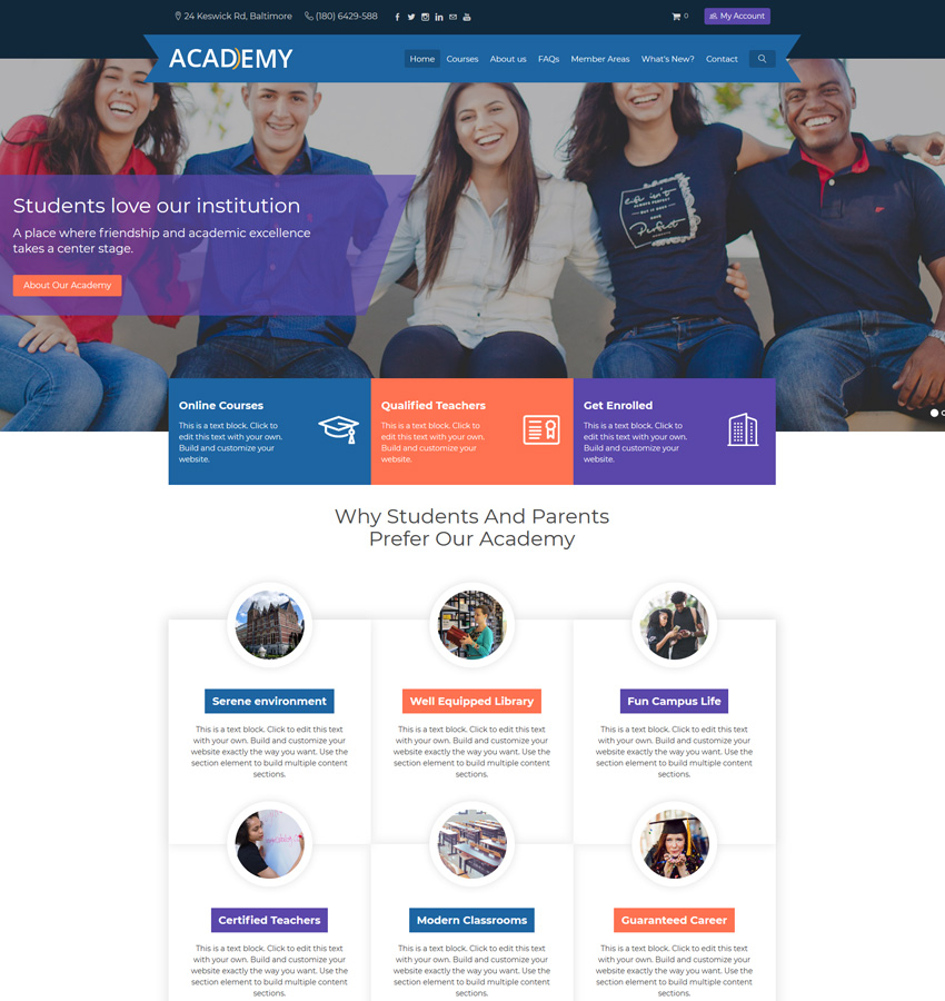 Academy templates for educational website