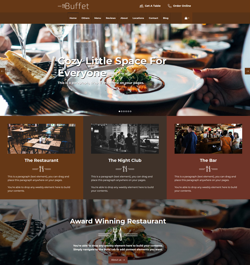 Buffet theme for restaurant, cafe and bar websites