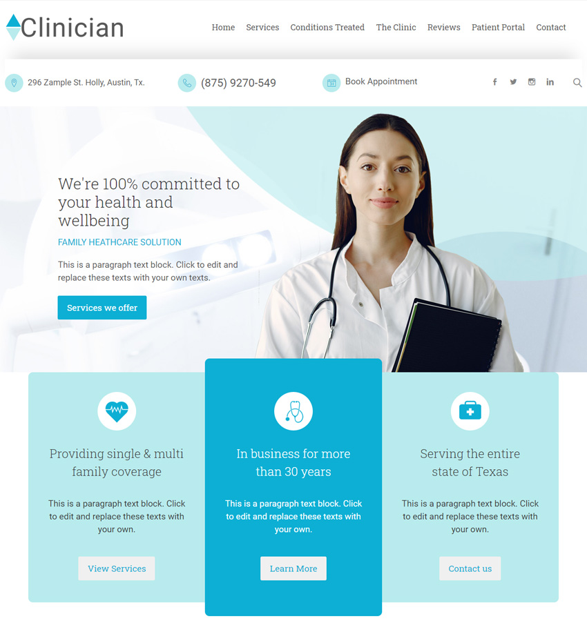 Clinician theme for medical weebly websites