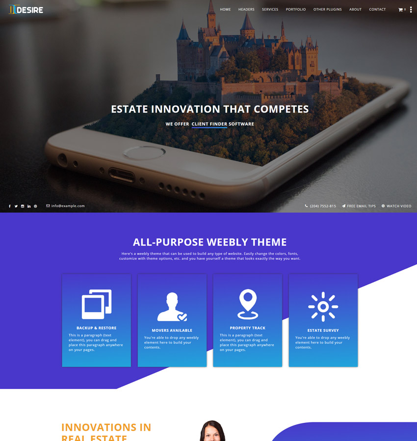 desire theme for real estate websites - weebly template