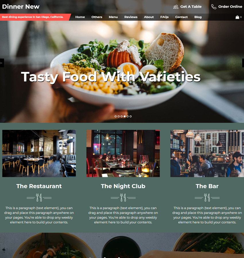 Dinner theme for restuarant websites