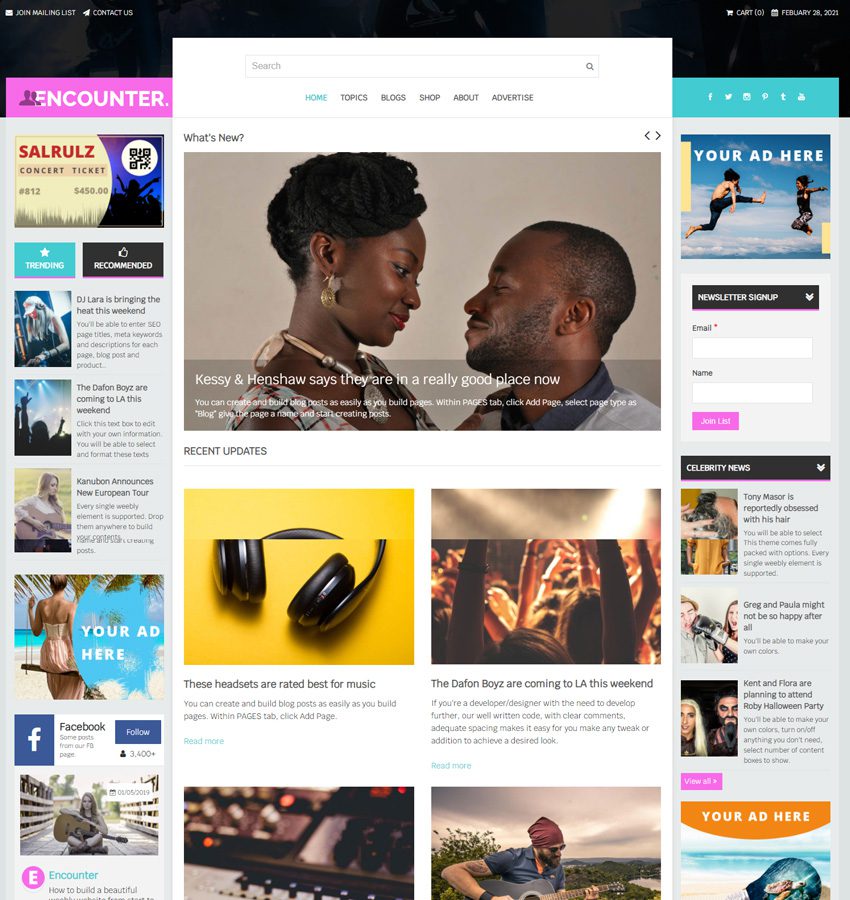 encounter, blog website template