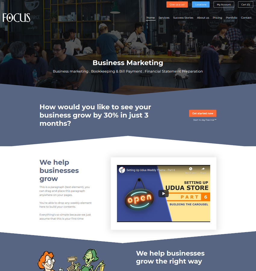 Focus template, a weebly theme for business websites