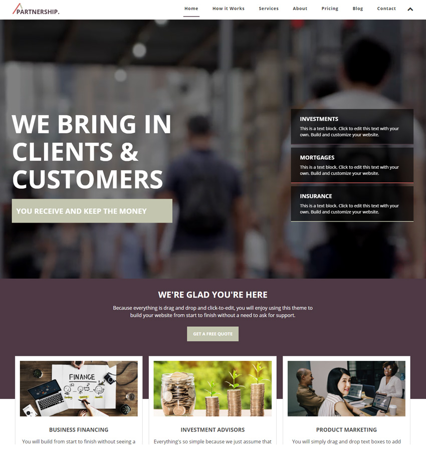 Partnership theme for business website
