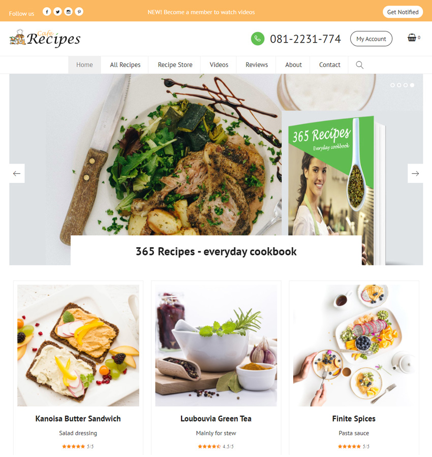 Recipes website template for websites