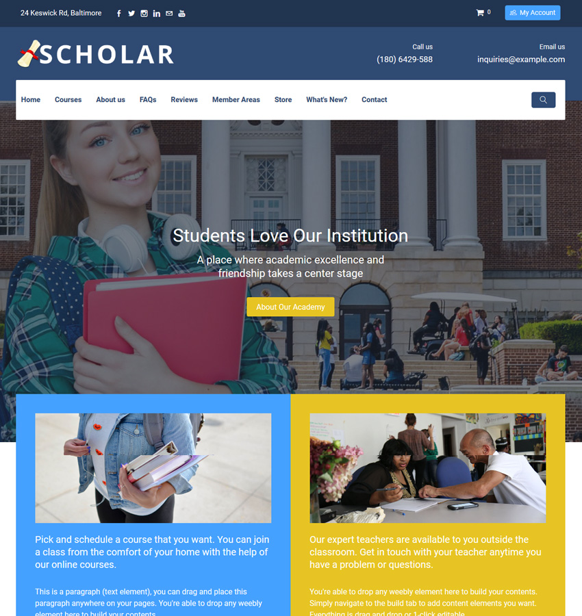 Scholar theme, website template for education websites