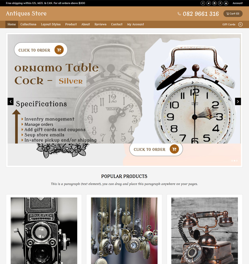 Antiques store template for Weebly e-commerce websites