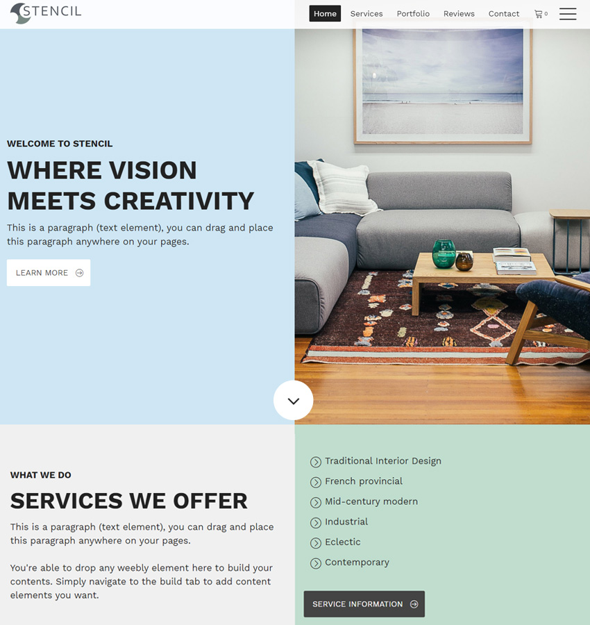 Stencil template for one page or one pager weebly website