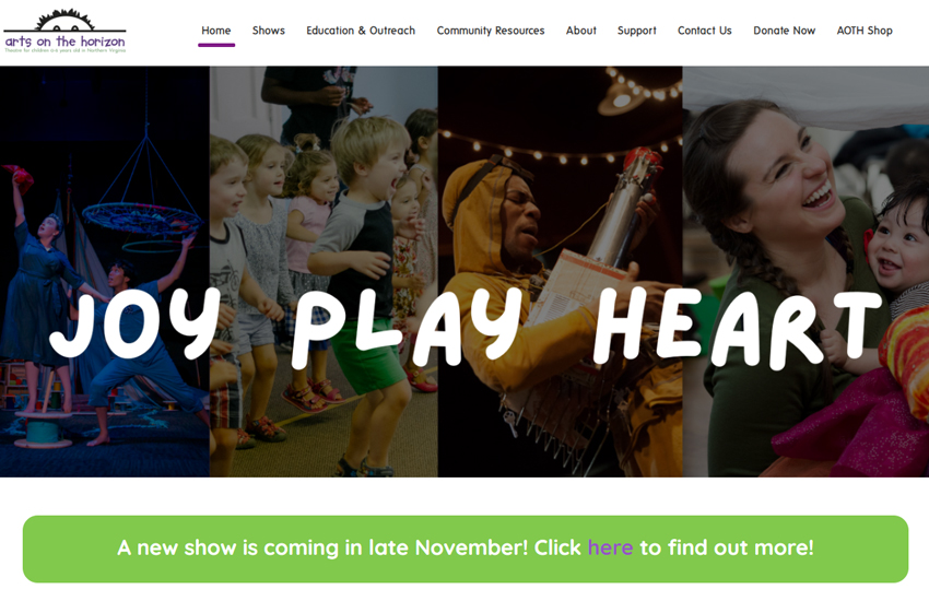 arts on the horizon website using Franchise template