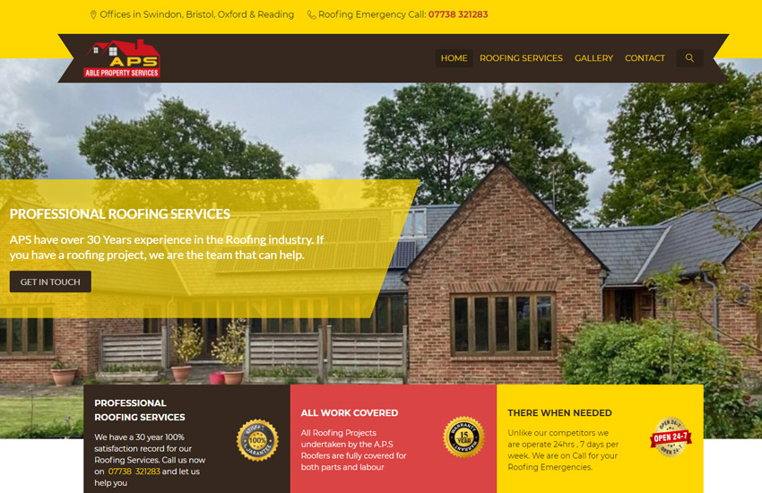 APS roofing website made created with Weebly template by Roomy Themes