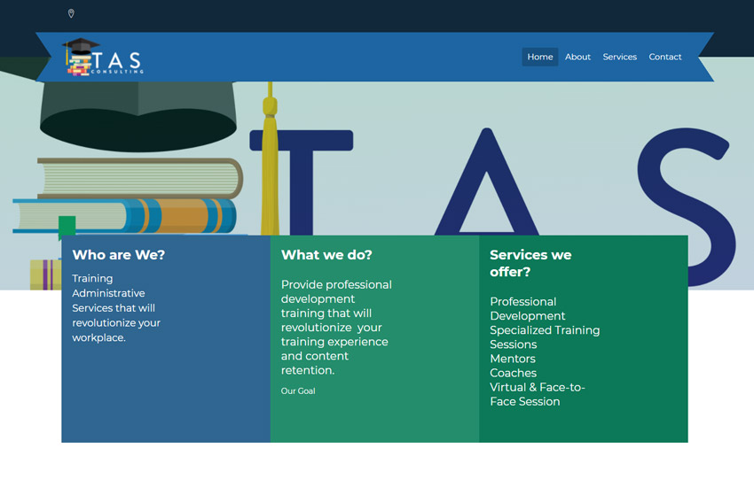 TAS consulting website using academy template by Roomy Themes